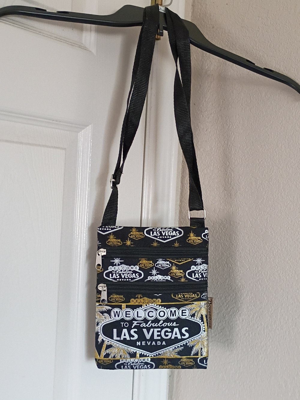 Las Vegas Printed Crossbody Bag for Men - Black/Gold